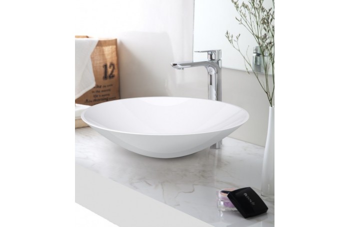 SUMMER SlimLine White Bathroom Round SOLID SURFACE STONE Vanity Sink Basin Bowl