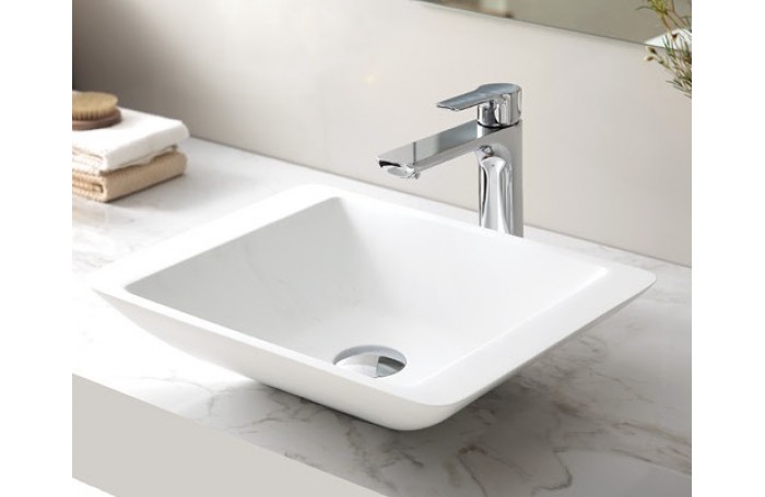 RIO White Bathroom Square SOLID SURFACE STONE Vanity Sink Basin Bowl