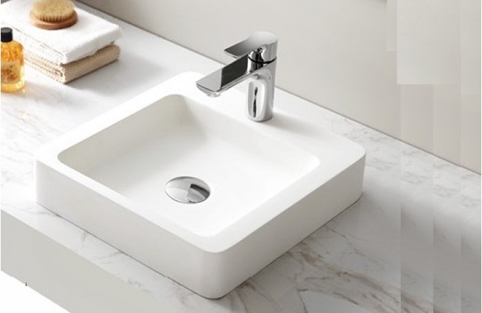 GRANDY White Bathroom Square SOLID SURFACE STONE Vanity Sink Basin Bowl