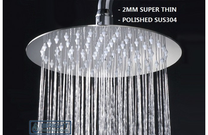 WELS Bathroom ULTRA THIN ROUND Rain Shower Head Rose 200mm Stainless Steel
