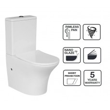 Flinders Rimless Short Project Ceramic Wall Faced Toilet, COMPACT 610mm Reach