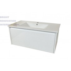 VITA Bathroom White Single Drawer Wall Hung Vanity Hidden Handle 900X460X400