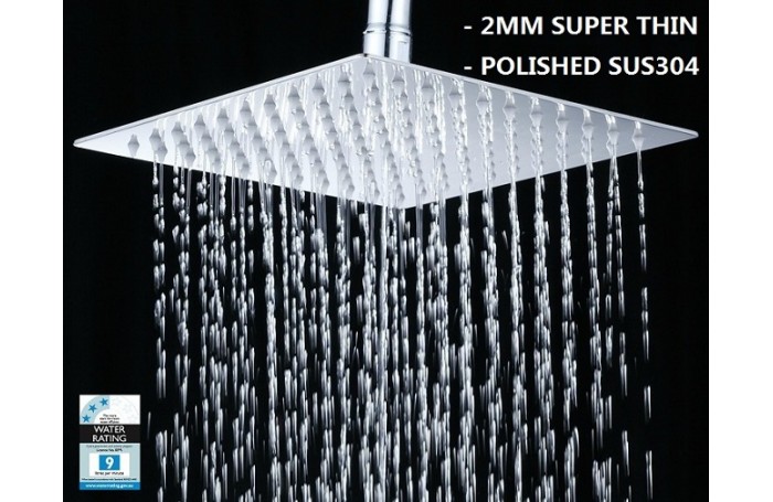 WELS Bathroom ULTRA THIN SQUARE Rain Shower Head Rose 200mm Stainless Steel