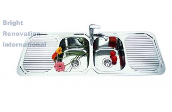Drop In Double Bowl Kitchen Stainless Steel Sink with 2 Side Drainer 1380mm